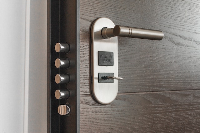 brown door with advanced deadbolt locking system